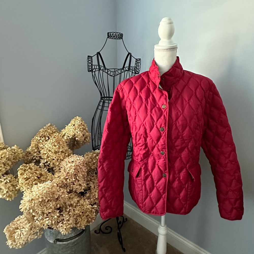 WOMENS EDDIE BAUER RED PREMIUM 550 Power Fill Quilted snap front jacket